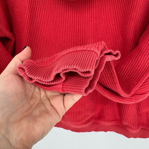 Aerie Red Ribbed Hooded Sweatshirt size Small - Picture 6 of 6